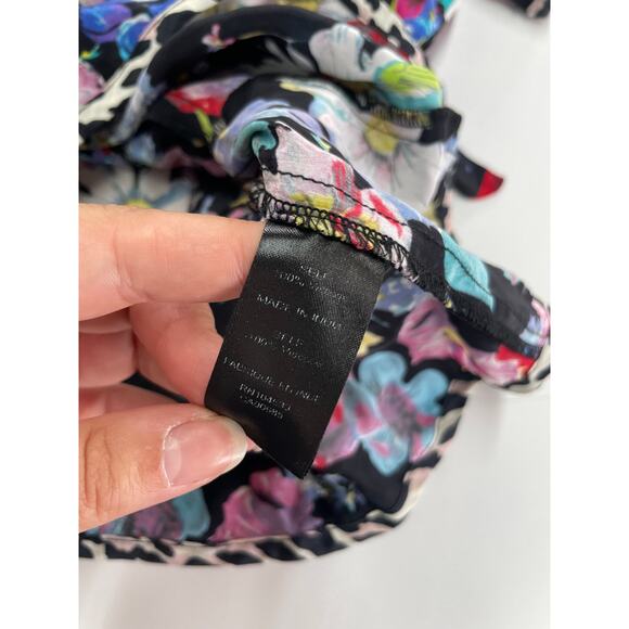 Nanette Lepore Shirt Womens 6 Black Multicolor Floral Boquet Wrap Top - Picture 7 of 13
